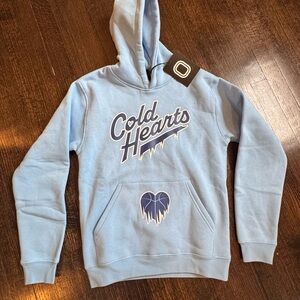 Overtime Cold Hearts Blue Hoodie youth size L BNWT